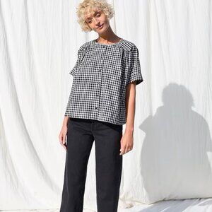 Loose short sleeve gingham blouse ACEL • OFFON CLOTHING